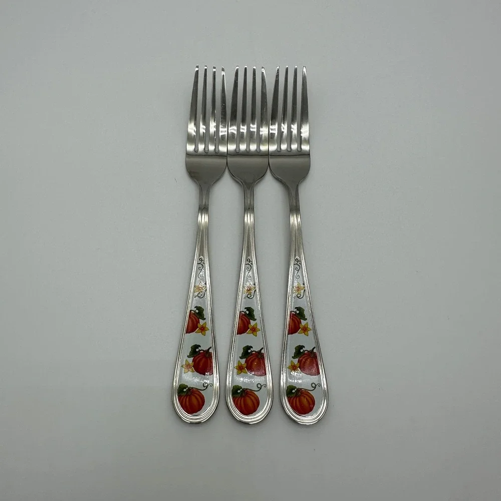 Temp-tations 18/10 Stainless Steel Pumpkin Fall Harvest Dinner Fork Set of 3